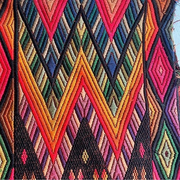 Vintage 70s Guatemalan Huipil Handmade Tunic Top – Red Brown Geometric P… - Picture 12 of 15